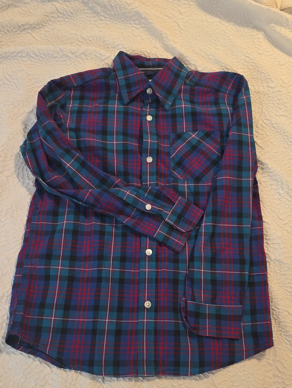 3/24$ Boy's size 10/12 Blue and Red Plaid Button-Up Shirt